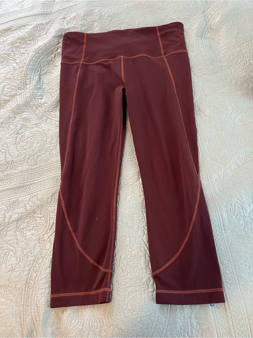 Athleta Maroon Capri Leggings with Contrast Stitching